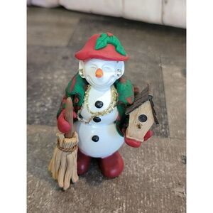 Women snowman broom bling birdhouse ornament Xmas decor